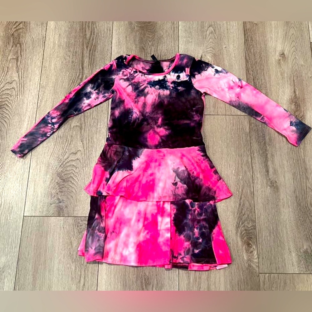 Pixielane pink and black dress with ruffle skirt